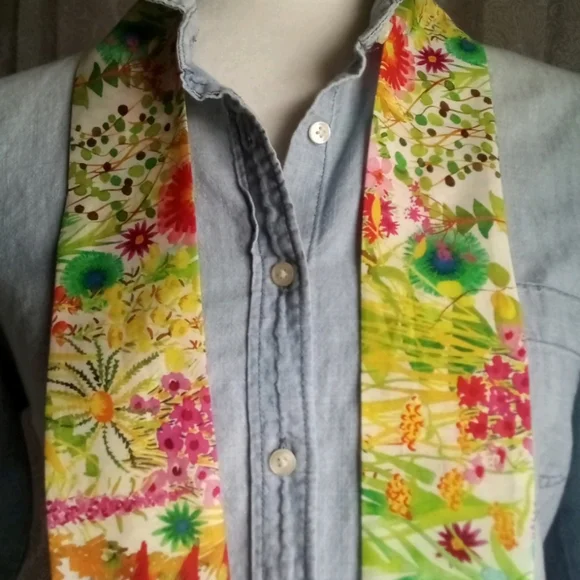 Liberty of London Art Fabric Twilly Scarf Tresco Yellow Bright Colorful Italian - Picture 6 of 14